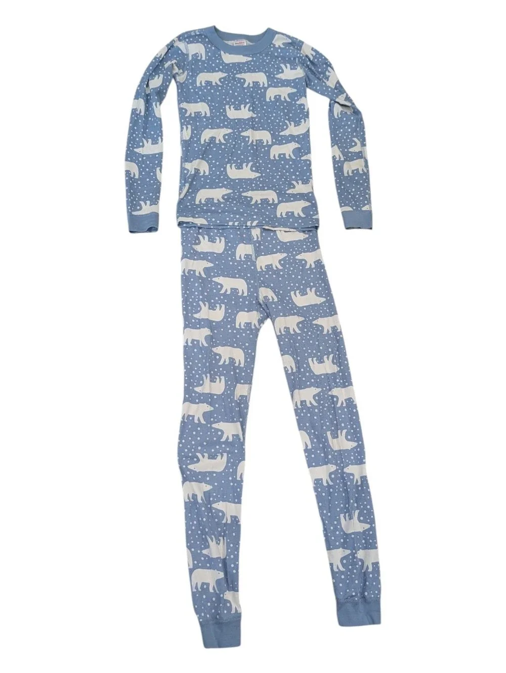 Hanna Andersson Kids Long John Cotton Pajamas Blue Polar Bear Boy Girl 150 12